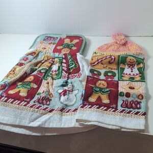 Festive Handmade Gingerbread Kitchen Towels X 2